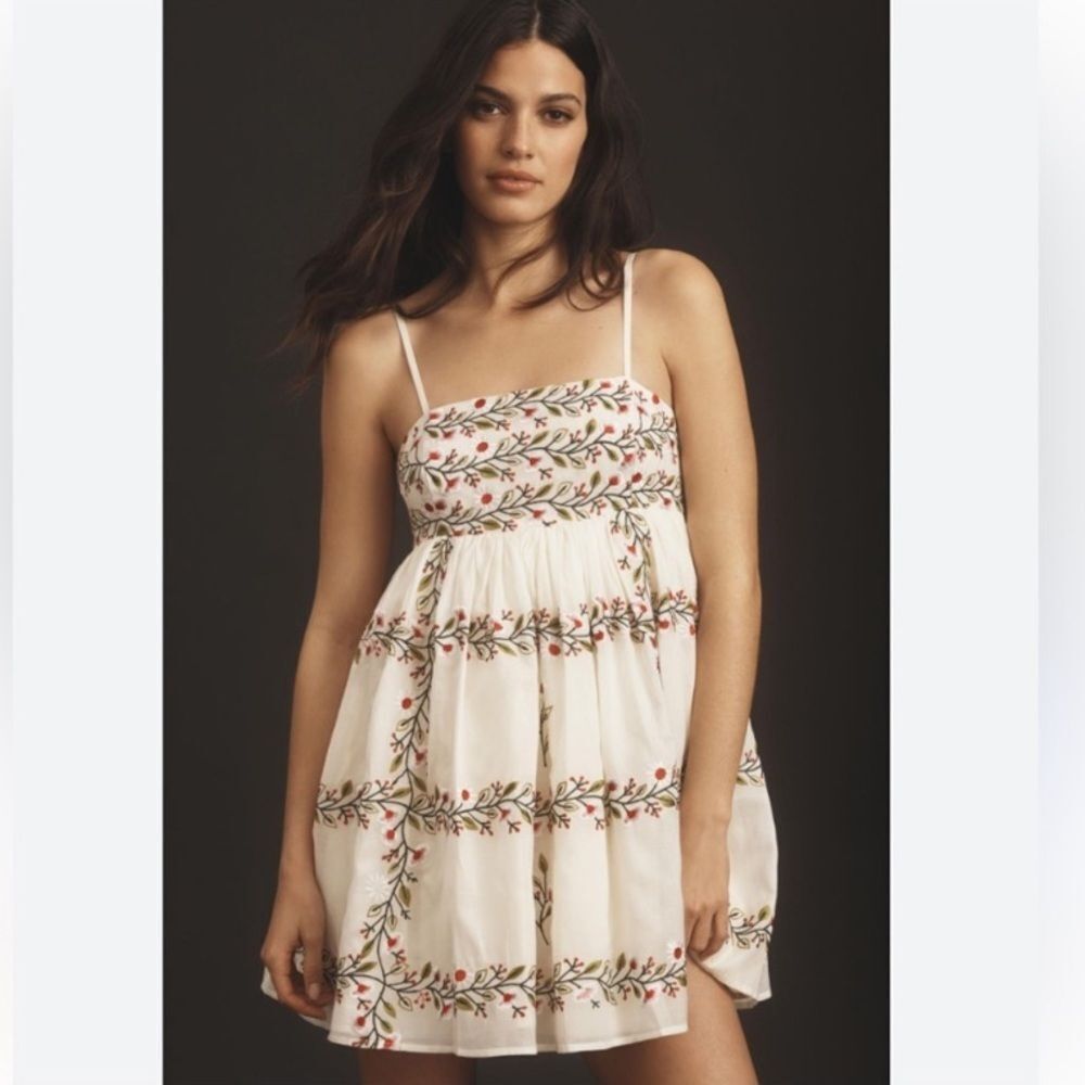 Samant Chauhan Square-Neck Floral Embroidered Mini Dress by Anthropologie Medium